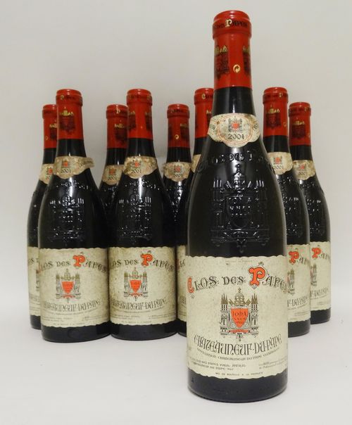 10 bts Châteauneuf-du-Pape  Clos des Papes  Paul Avril  0.75L Etiquettes tâchetées  2001