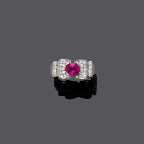 RUBY AND DIAMOND RING, Sweden, ca. 1946.