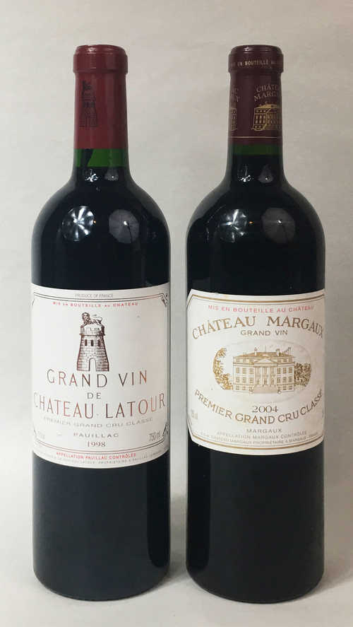 1 bt Margaux Ch. Margaux 1er Grand Cru Classé 0.75 L 2004; 1 bt Pauillac Ch. Latour 1er Grand Cru Classé 0.75 L 1998