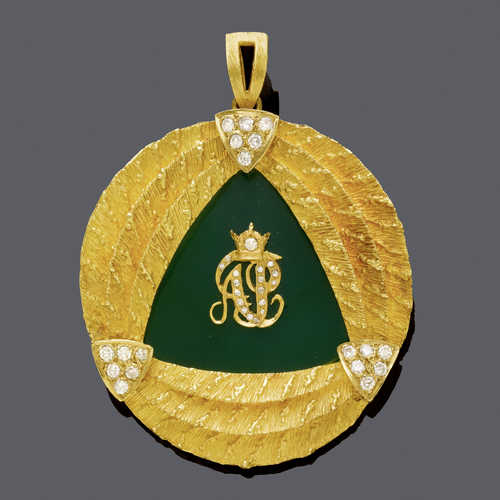 GOLD-DIAMANT-ACHAT-ANHÄNGER, ASHRAF PAHLAVI.