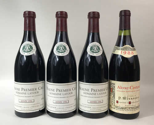 3 bts Beaune 1er Cru Domaine Louis Latour 1996; 1 bt Aloxe Corton Domaine P. Misserey 1988