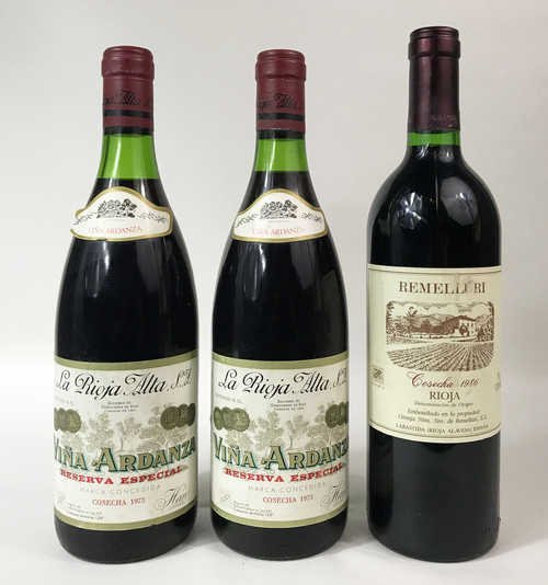 2 bts Rioja La Rioja Alta Vina Ardanza Reserva Special 1973; 1 bt Rioja Remelluri 1986