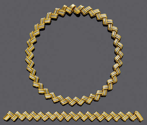 GOLD-COLLIER UND BRACELET, GIULIO VERONESI, um 1980.