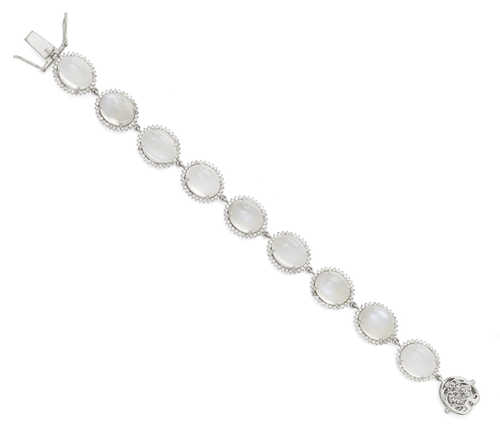 MOONSTONE AND DIAMOND BRACELET.