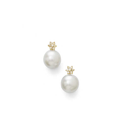 PEARL AND DIAMOND EARRINGS.