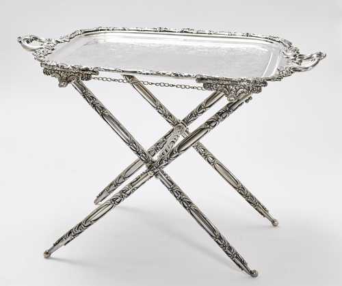 SILVER-PLATED SERVING TRAY WITH STAND,