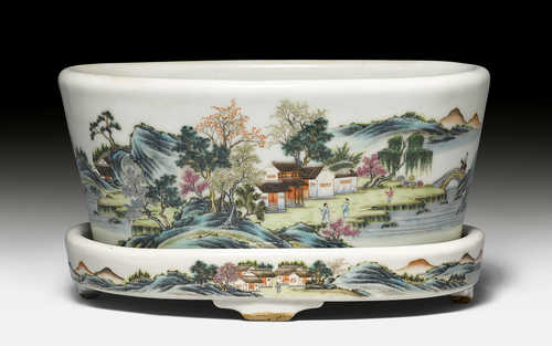 A FAMILLE-ROSE PENJING-BASIN AND TRAY.