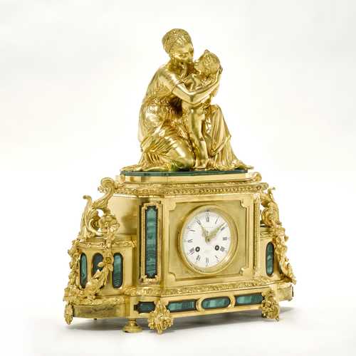 MANTEL CLOCK with malachite inlays,