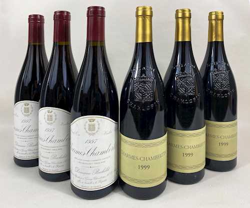 Lot de 6: 3 bts Charmes-Chambertin Denis Bachelet Grand Cru 0.75 L 1997; 3 bts Charmes-Chambertin Philippe Charlopin-Parizot Grand Cru 0.75 L 1999 