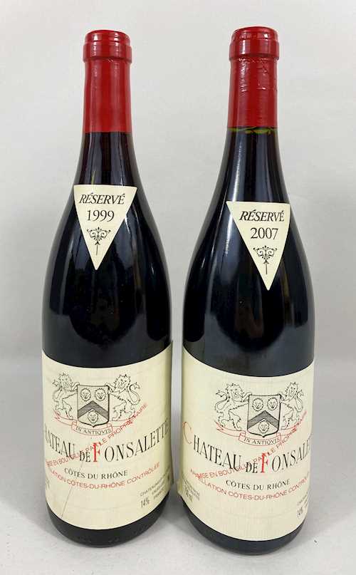 Lot de 2: 1 bt Côte du Rhône Ch. Fonsalette 0.75 L 1999; 1 bt Côte du Rhône Ch. Fonsalette Rouge 0.75 L 2007