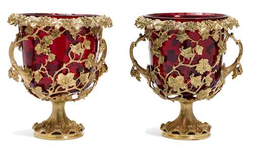 PAIR OF VASES IN A BRONZE MOUNT