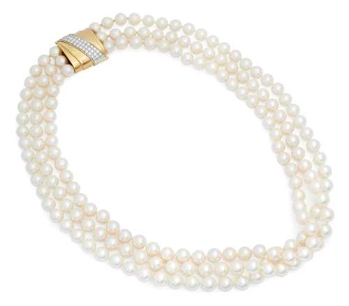 PEARL, DIAMOND AND GOLD NECKLACE, ca. 1970.