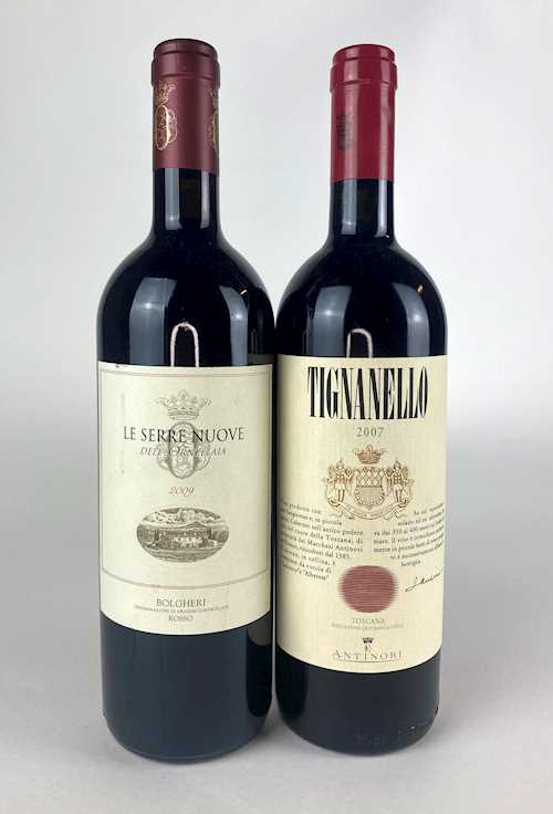 Lot of 2: 1 bt Toscana Marchesi Antinori Tignanello 0.75 L 2007; 1 bt Tenuta dell'Ornellaia "Serre Nuove" 0.75 L 2009