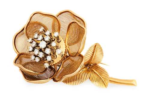 GOLD AND DIAMOND CLIP BROOCH BY PIAGET. Yellow gold 750 30g