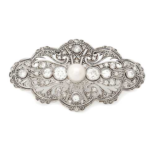 PEARL AND DIAMOND BROOCH, ca. 1935.