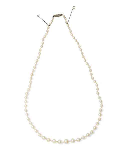 NATURAL PEARL AND DIAMOND NECKLACE.