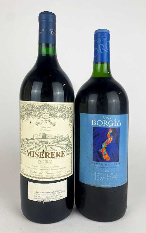 Lot von 2: 1 Mg Priorat "Miserere" Costiers del Siurana 1.5 L 1996; 1 Mg Aragon De Borja "Borgia" 1.5 L 1999