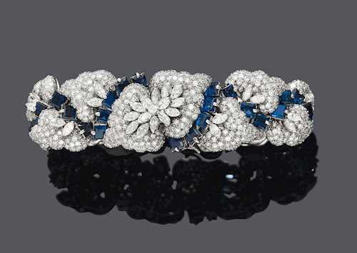 SAPPHIRE AND DIAMOND BRACELET, ca. 1970.