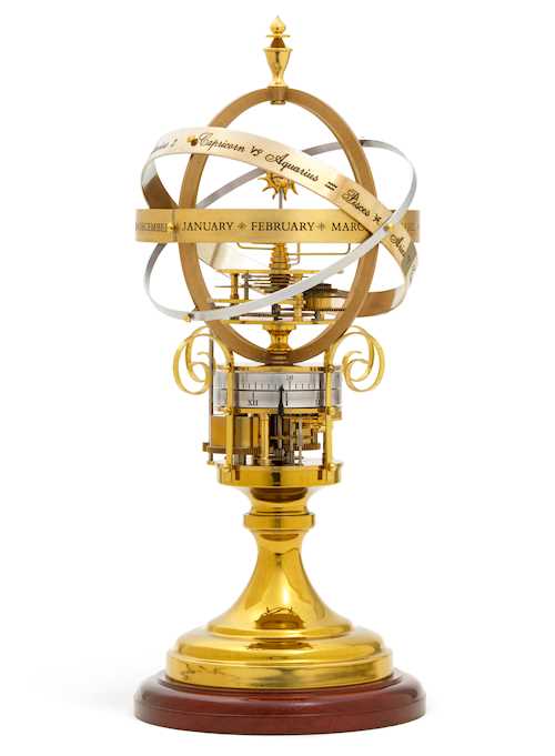 ASTROLOGICAL TABLE CLOCK "À CERCLES TOURNANTS" WITH HELIOCENTRIC ARMILLARY SPHERE
