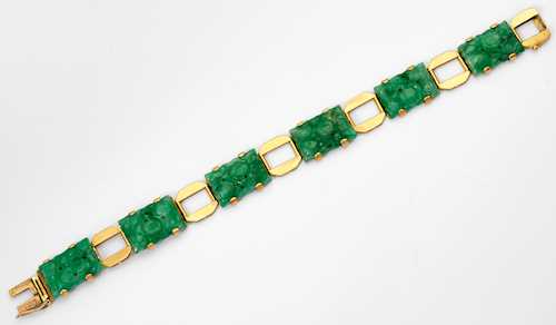 JADEITE AND GOLD BRACELET, France.