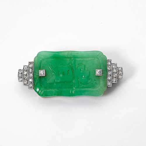 JADEITE AND DIAMOND BROOCH, France.