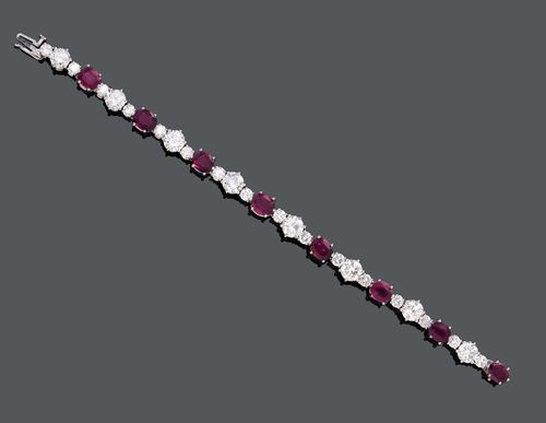 RUBIN-DIAMANT-BRACELET, um 1960.