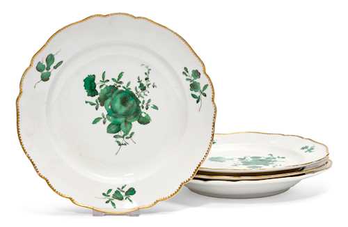 PROVENANCE PRIVATE COLLECTION LAKE GENEVA
FOUR PLATES WITH COPPER-GREEN FLOWERS