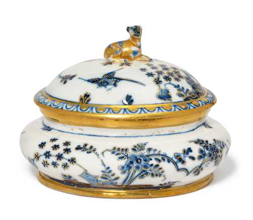 PROVENANCE PRIVATE COLLECTION LAKE GENEVA
OVAL SUGAR BOWL DECORATED WITH A CLIFF AND A BIRD