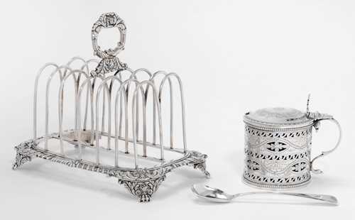 LOT COMPRISING A MOUTARDIER AND A TOAST RACK