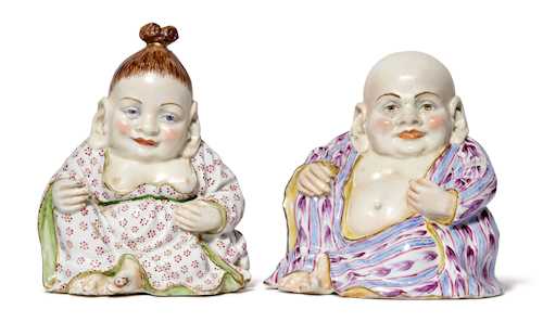 A PAIR OF PORCELAIN BUDAIS