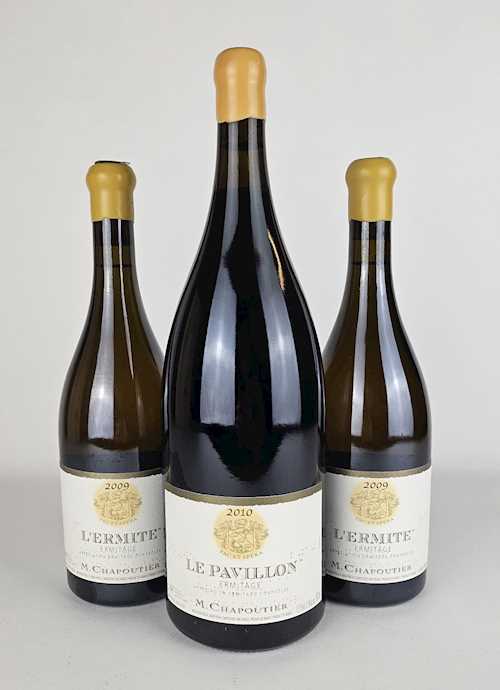 Lot of 3: 2 bts Ermitage Chapoutier l'Ermite 0.75 L 2009; 1 mg Ermitage Chapoutier Pavillon 1.5 L 2010