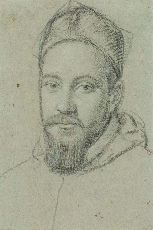 LEONI, OTTAVIO (1578 Rome 1630) Portrait of Pope Urban VIII. Black chalk on grey laid paper. 13.5 x 9 cm (image). Framed. Provenance: - Claude Kuhn, Basel, Catalogue, Handzeichnungen alter Meister, 1990 - Sotheby's London, 5. July 1993, Lot 252 - Private collection, Switzerland