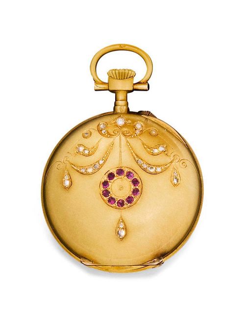 RUBIN-DIAMANT-ANHÄNGERUHR, LECOULTRE,  um 1900.