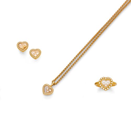 DIAMANT-GOLD-COLLIER MIT OHRSTECKER UND RING, CHOPARD, HAPPY DIAMONDS.