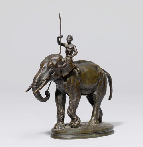 BARYE, ALFRED (1839-1882). Bronze. Elephant with mahout. On an oval base. H 25 cm.