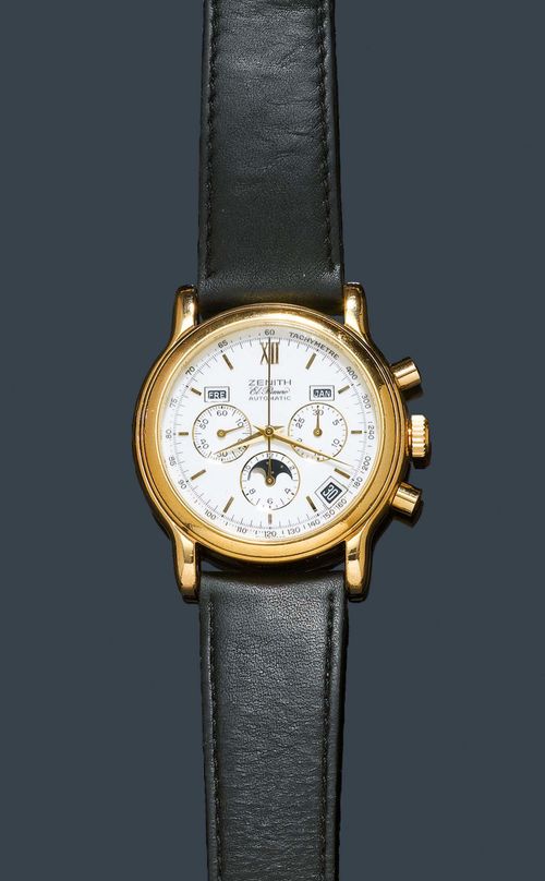 HERRENARMBANDUHR, CHRONOGRAPH MIT MONDPHASE, ZENITH EL PRIMERO, 90er Jahre.