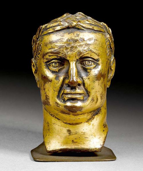 CAST BRONZE HEAD OF A ROMAN EMPEROR, early Baroque, Italy, beginning of the 17th century. H 6.5 cm.