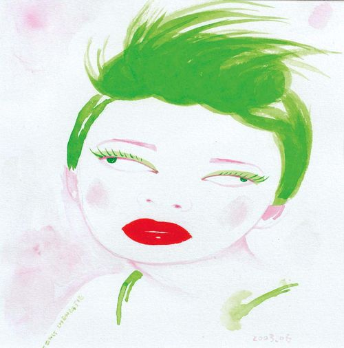 FENG, ZHENG JIE (Sichuan 1968) Face. 2003. Watercolour on paper. Signed lower right and dated. 15 x 15 cm.
