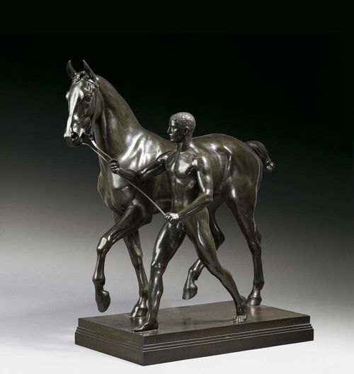 TUAILLON, L. (Louis Tuaillon, 1862 Berlin 1919), Berlin circa 1910/15. "Der Rosslenker". Burnished bronze. Signed L. TUAILLON, with foundry mark H. GLADENBECK UND SOHN. H 84 cm.