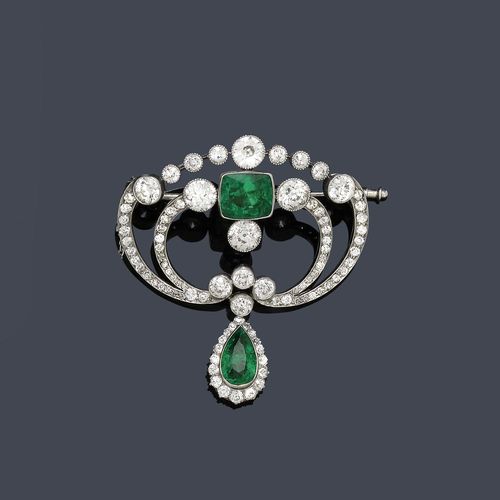 Antique Emerald And Diamond Necklace-Brooch, 40% OFF