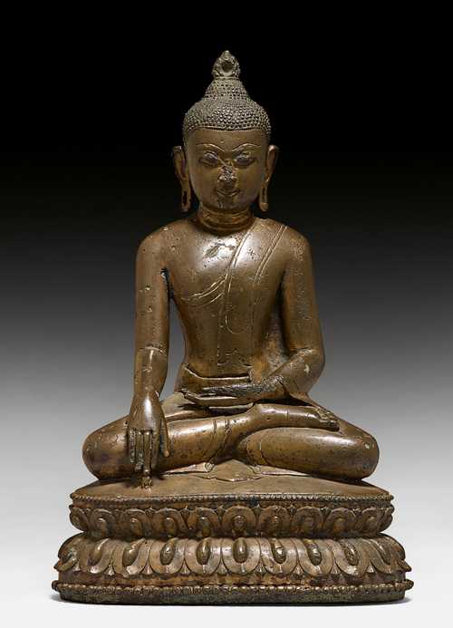 FEINER SITZENDER BUDDHA. Burma Arakan 15. Jh. H 25 cm