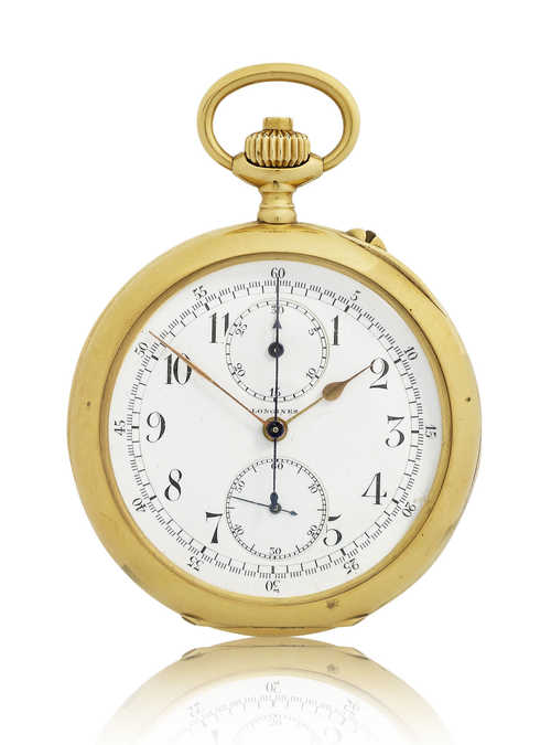 Longines Pocket Watch Chronograph ca. 1910. Yellow gold 750