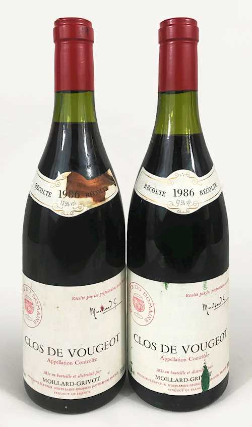 2 bts Clos de Vougeot Moillard-Grivot Grand Cru 0.75 L 1986