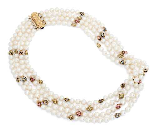 PEARL AND GEMSTONE NECKLACE.