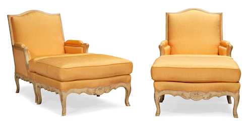 A PAIR OF LARGE BERGÈRES WITH AN OTTOMAN