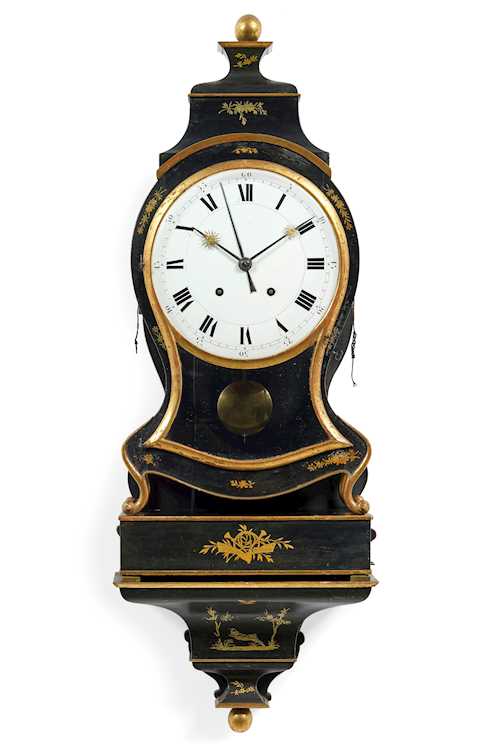 PAINTED CLOCK ON PLINTH WITH ALARM AND MUSIC BOX