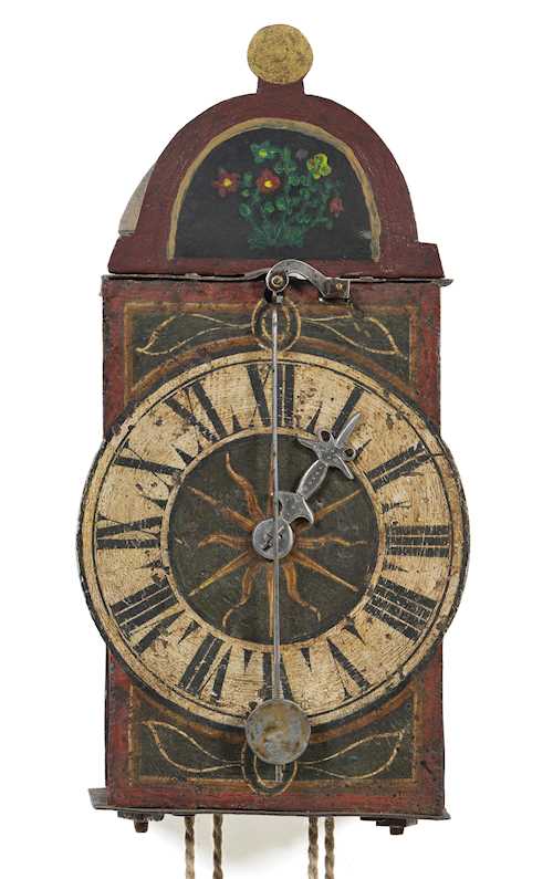 SMALL ONE HAND IRON CLOCK WITH FRONT PENDULUM