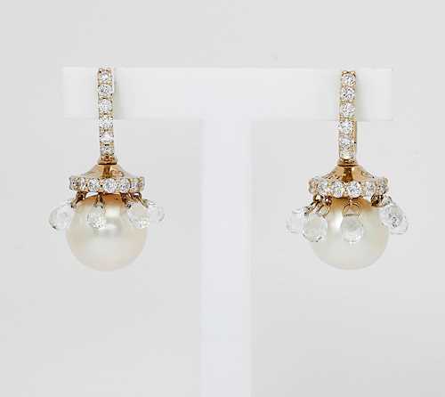 PEARL, ROCK CRYSTAL AND DIAMOND EAR PENDANTS, CHANTECLER.