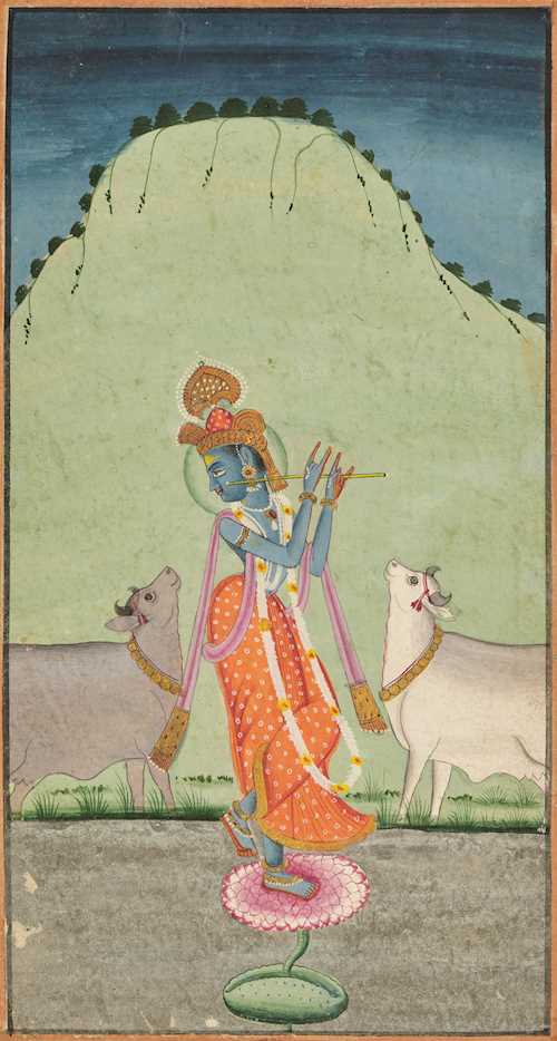 A MINIATURE PAINTING OF KRISHNA VENUGOPALA.