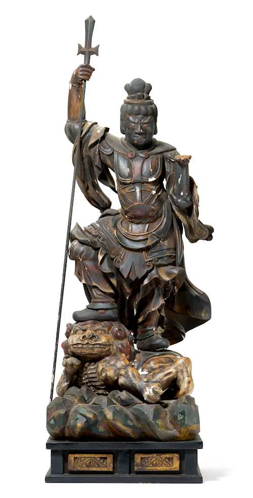 A WOOD FIGURE OF BISHAMONTEN (GUARDIAN KING OF THE NORTH).